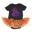 Halloween Black Baby Bodysuit Bling Orange Sequins Pettiskirt & Purple Pumpkin Hat Print JS4630
